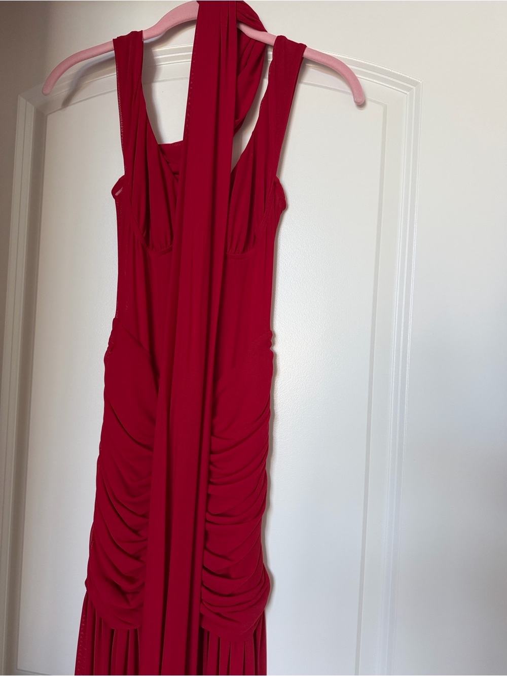 PrettyLittleThing Red Backless Ruched Maxi Dress - Picture 2 of 3